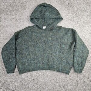 Vtg Paul et Duffier Women's Sweater Size Large Mohair Hooded Cropped Green Blue